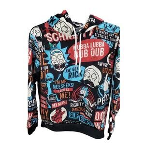Men’s Rick and Morty Hoodie, sz Medium, Aw Geez Rick Mr. Meseeks sweatshirt